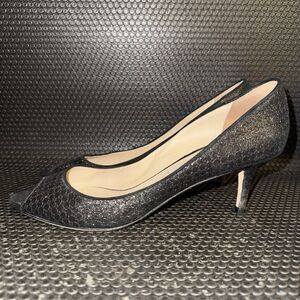 JIMMY CHOO Isabel Black Glitter Peep Toe Low Heels Pumps Shoe Women Size 11 (41)